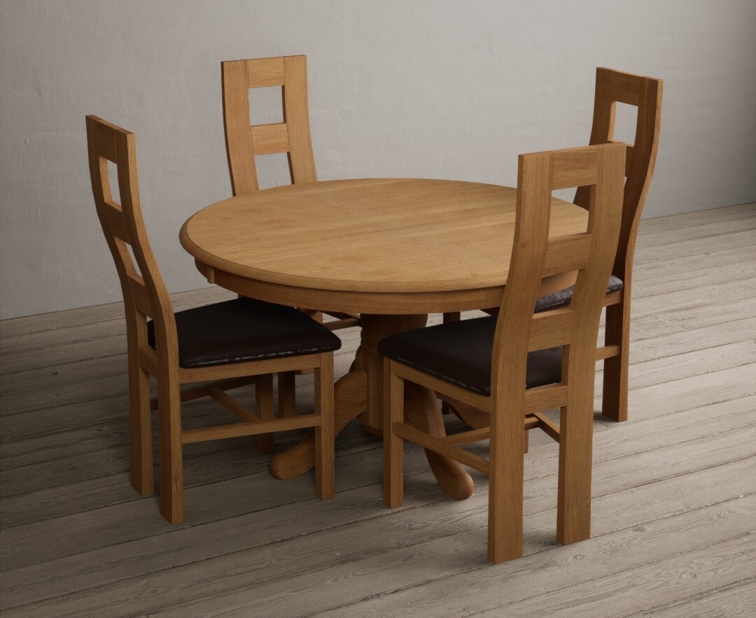 Photo 2 of Hertford 120cm fixed top solid oak dining table with 6 blue natural chairs