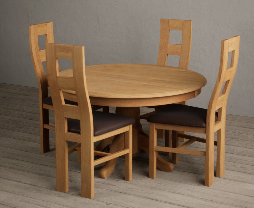 Photo 3 of Hertford 120cm fixed top solid oak dining table with 6 blue natural chairs