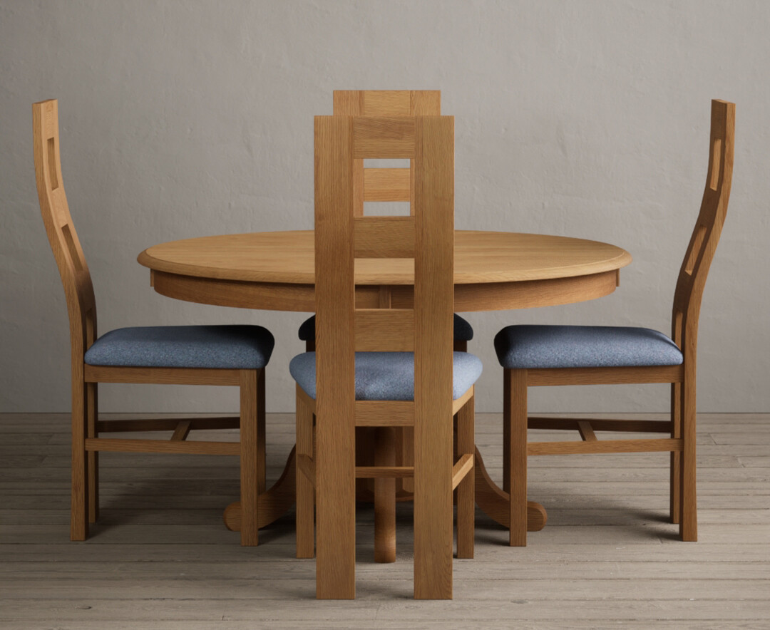Photo 1 of Hertford 120cm fixed top solid oak dining table with 6 linen natural chairs
