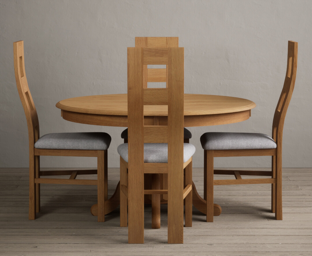 Photo 3 of Hertford 120cm fixed top solid oak round pedestal table with 4 oak flow back chairs