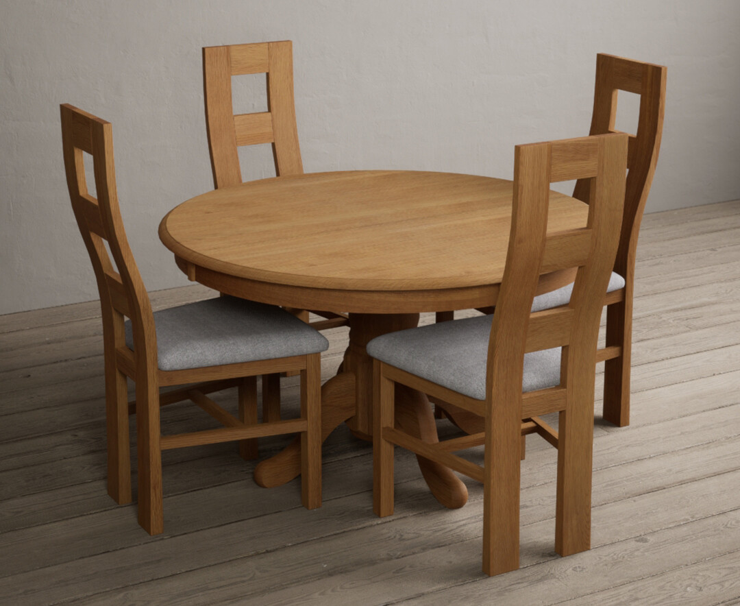 Photo 2 of Hertford 120cm fixed top solid oak dining table with 6 brown natural chairs