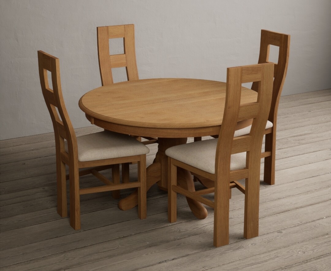 Photo 2 of Hertford 120cm fixed top solid oak dining table with 4 charcoal grey natural chairs