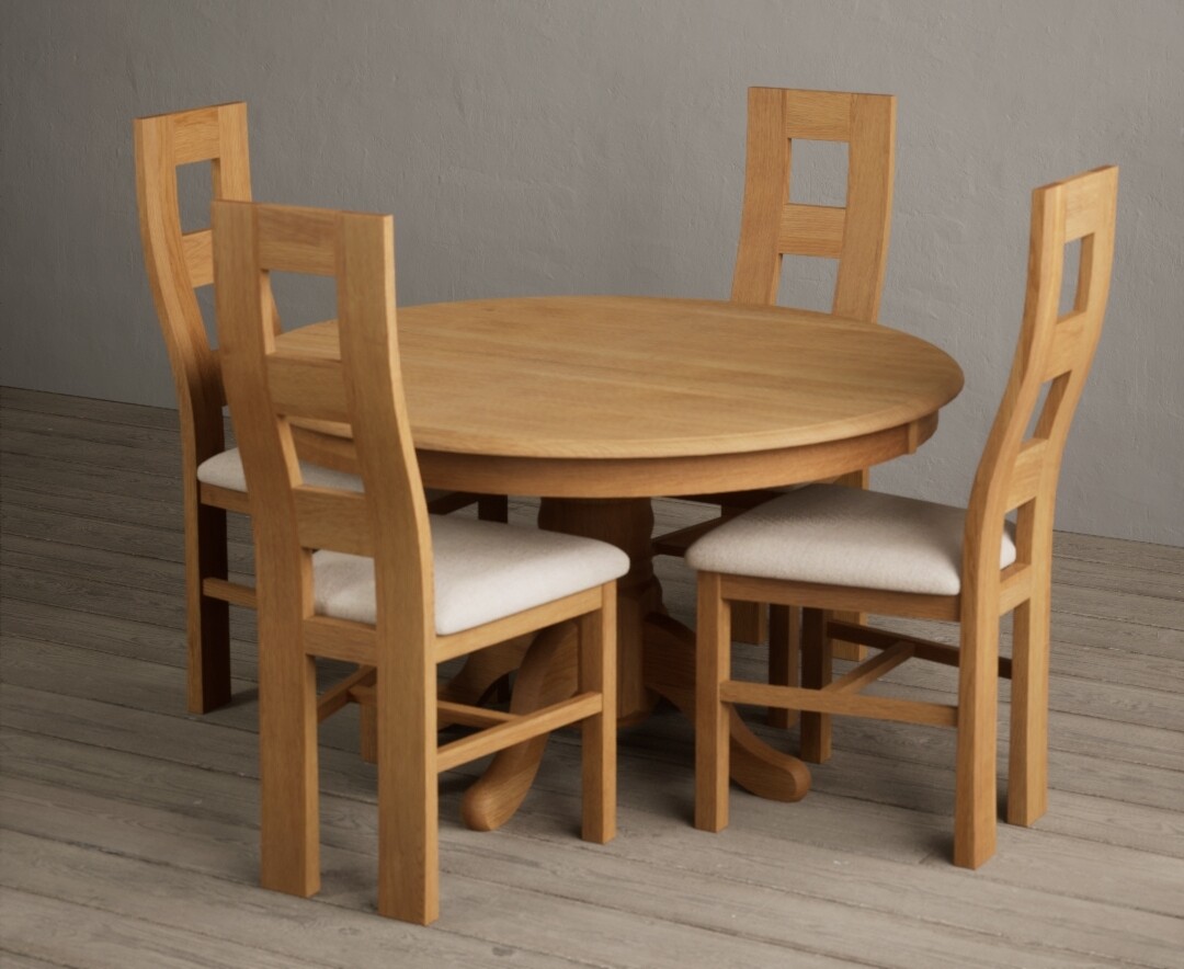 Photo 3 of Hertford 120cm fixed top solid oak dining table with 4 charcoal grey natural chairs