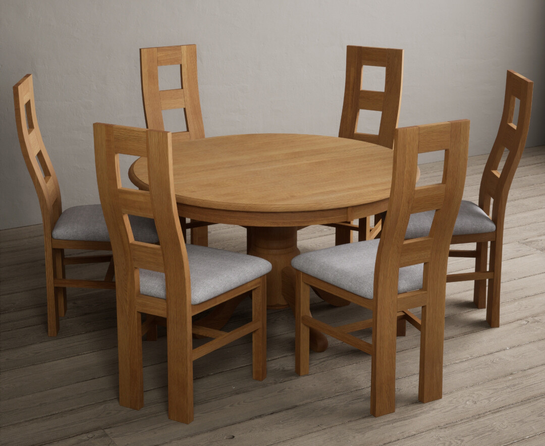Photo 1 of Hertford 120cm fixed top solid oak round pedestal table with 4 oak flow back chairs