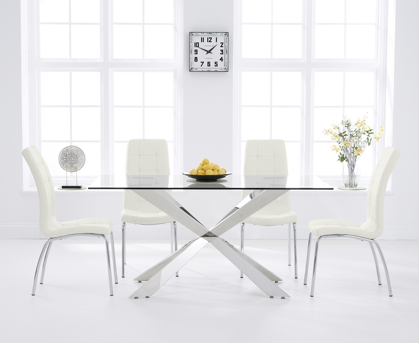 Photo 3 of Juniper 160cm glass dining table with 6 cream enzo chairs