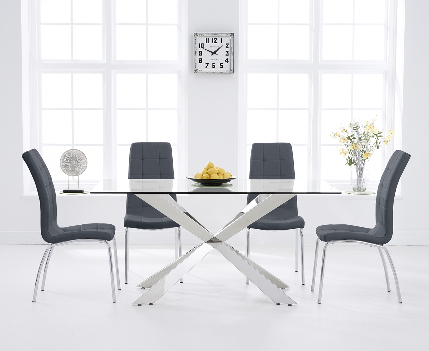 Photo 4 of Juniper 160cm glass dining table with 4 cream enzo chairs
