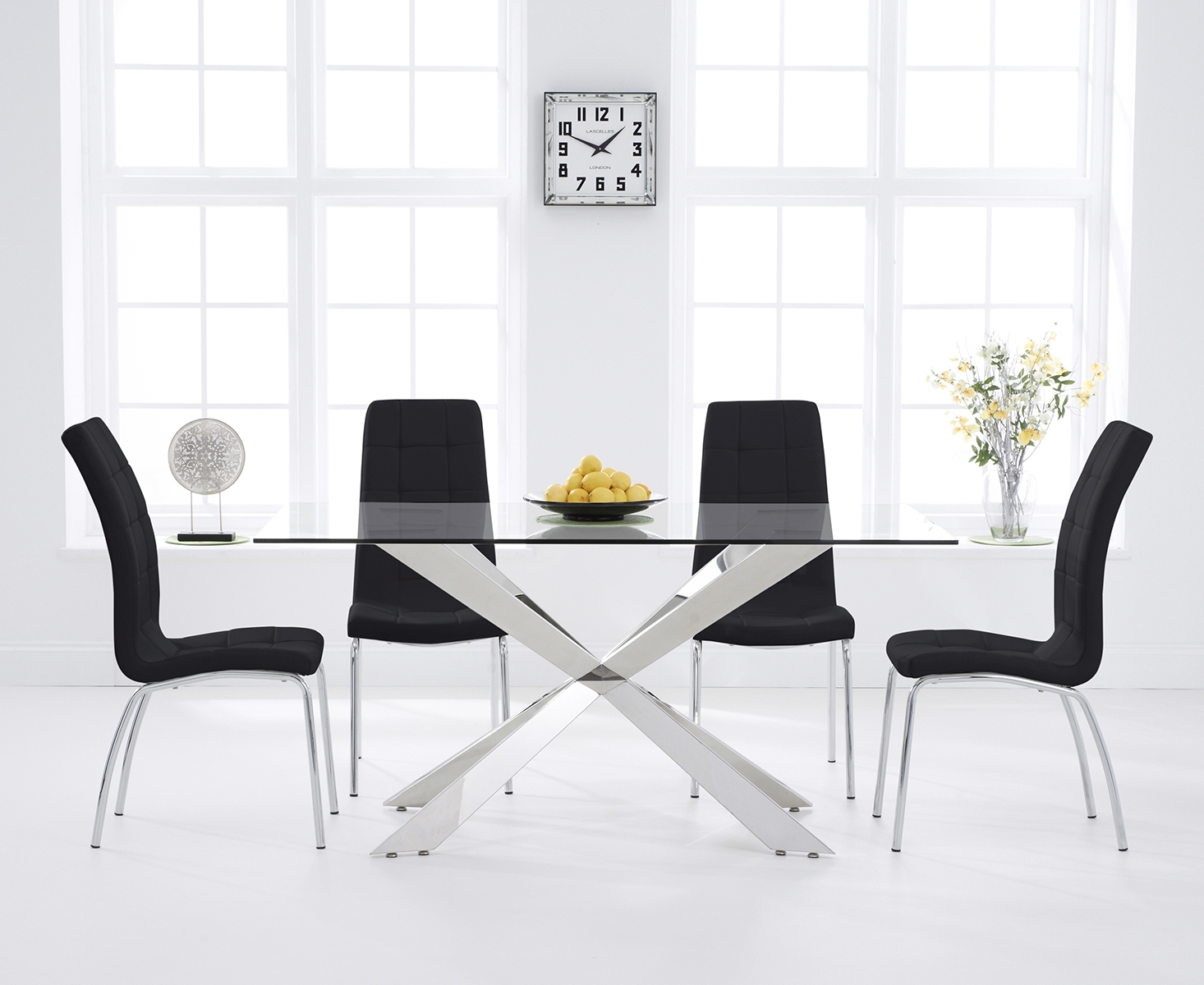 Photo 2 of Juniper 160cm glass dining table with 4 cream enzo chairs