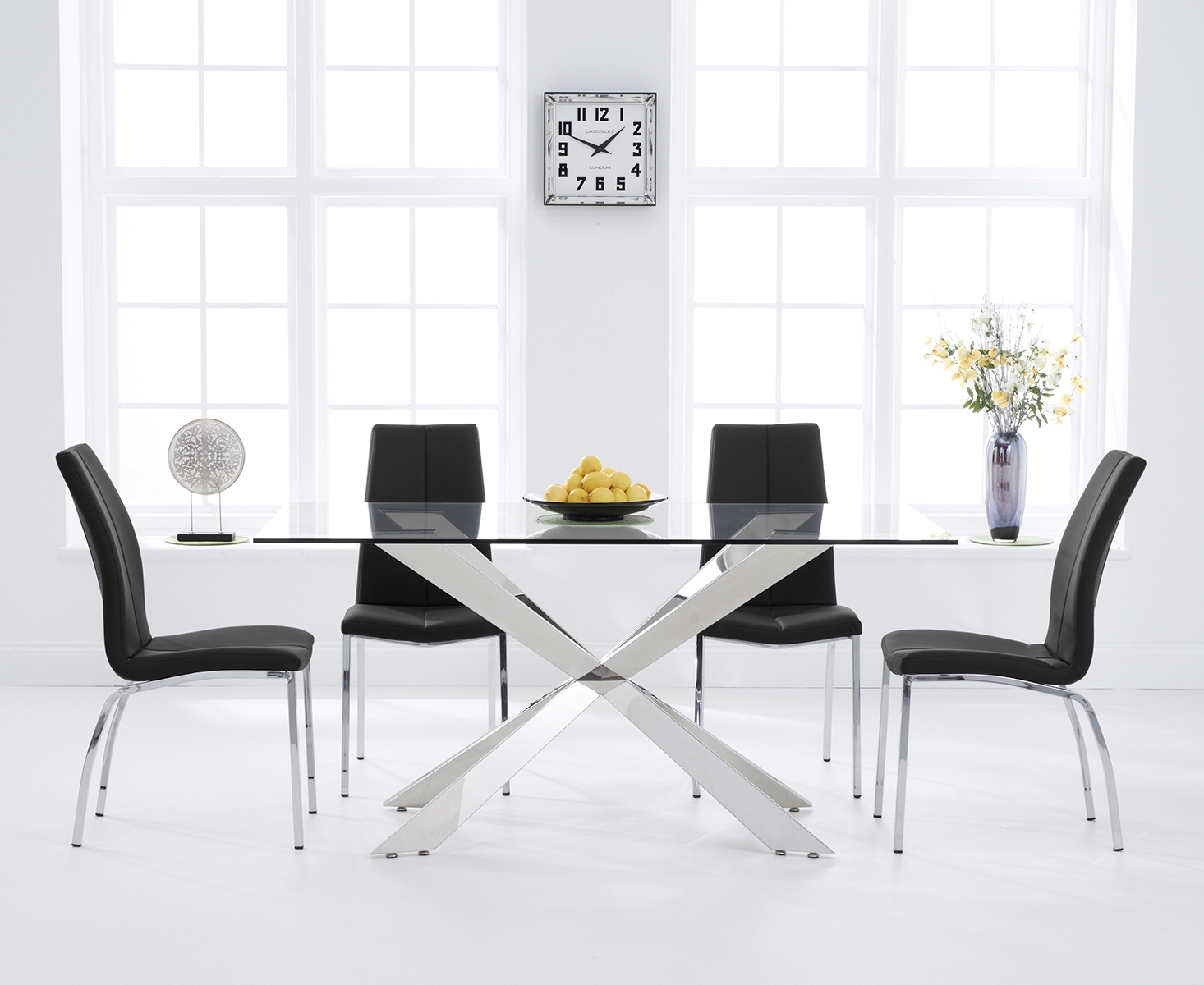 Photo 2 of Juniper 160cm glass dining table with 8 white marco chairs