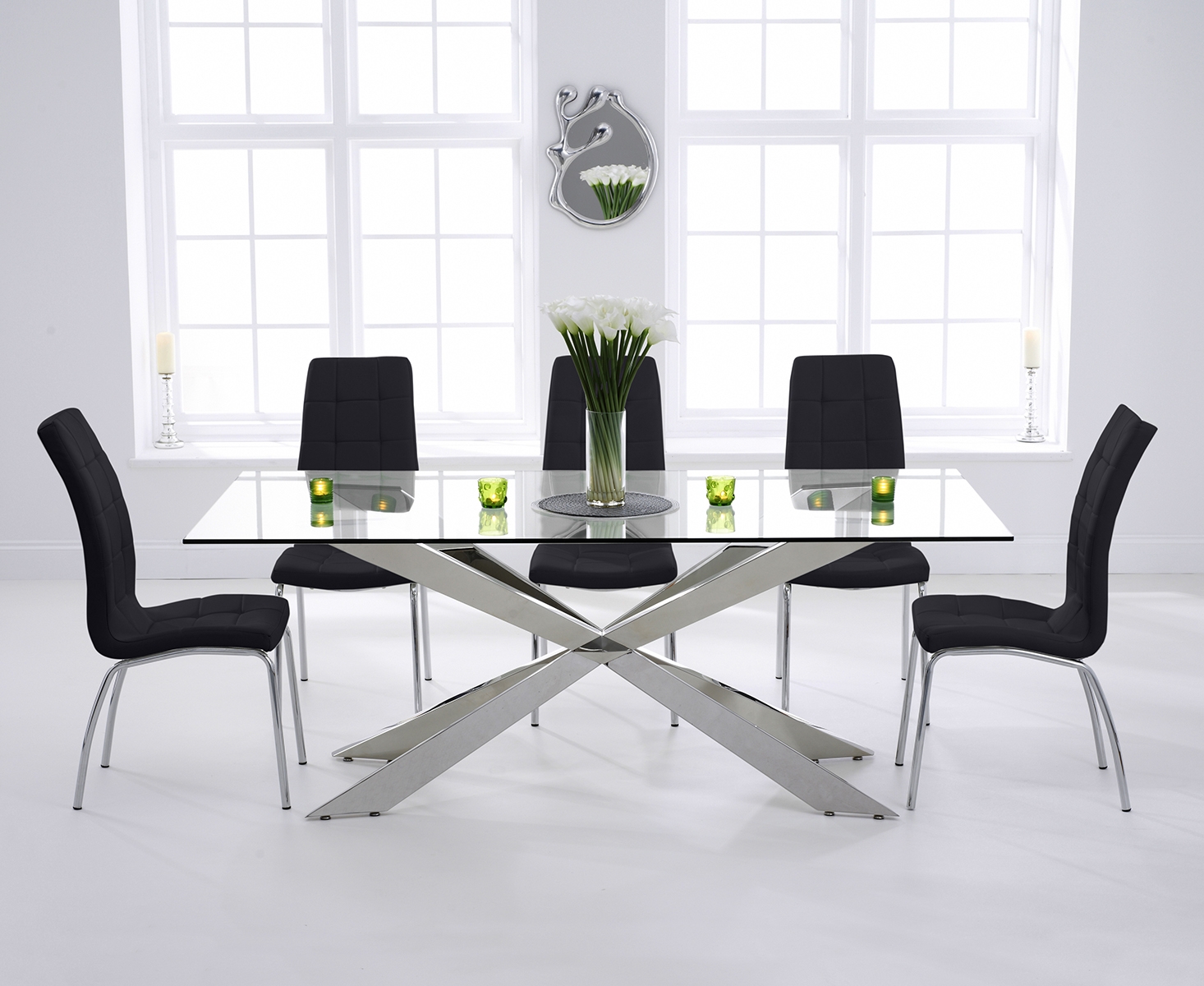 Photo 1 of Canova 200cm glass dining table with 10 black enzo chairs