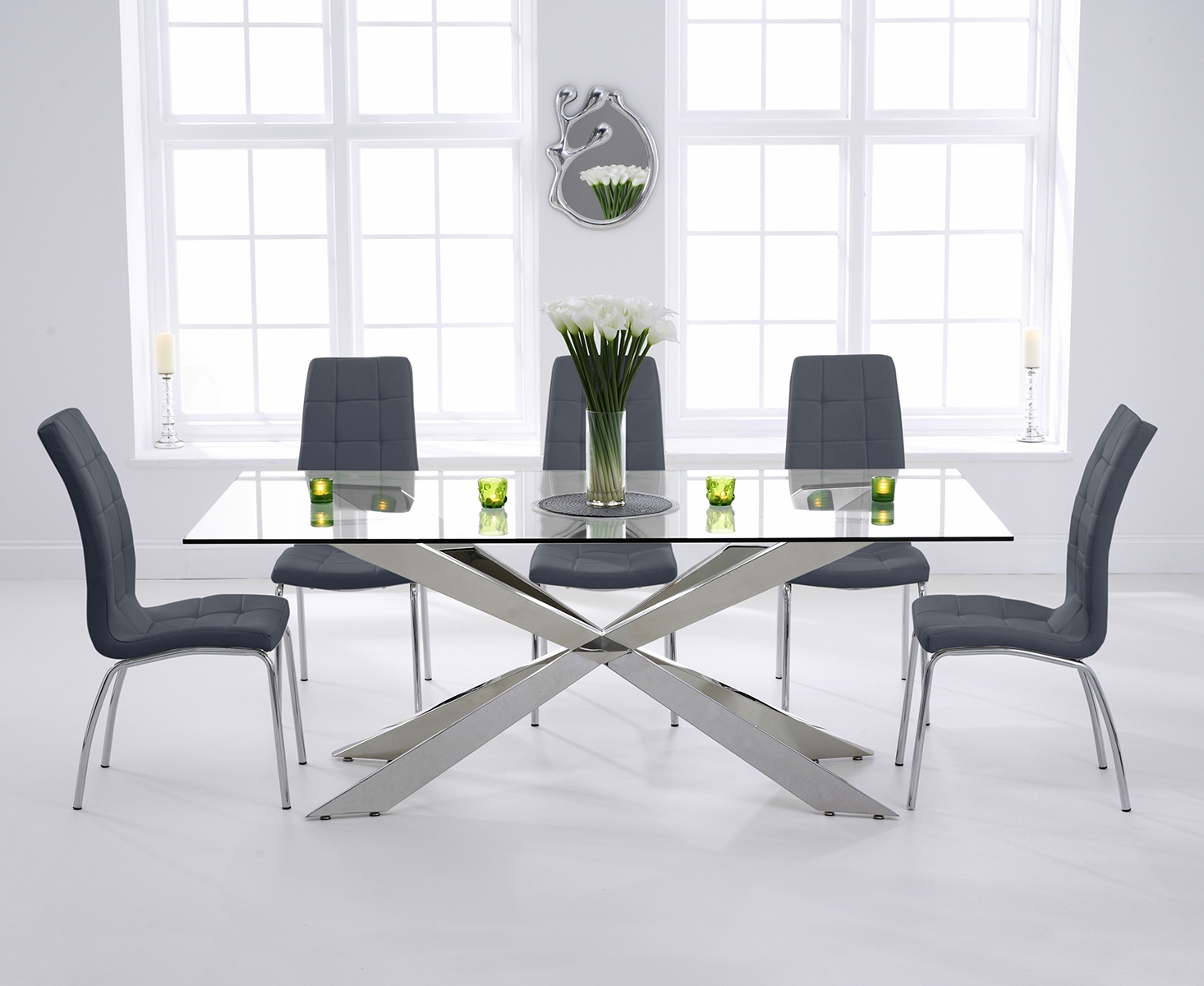 Photo 3 of Canova 200cm glass dining table with 10 white enzo chairs