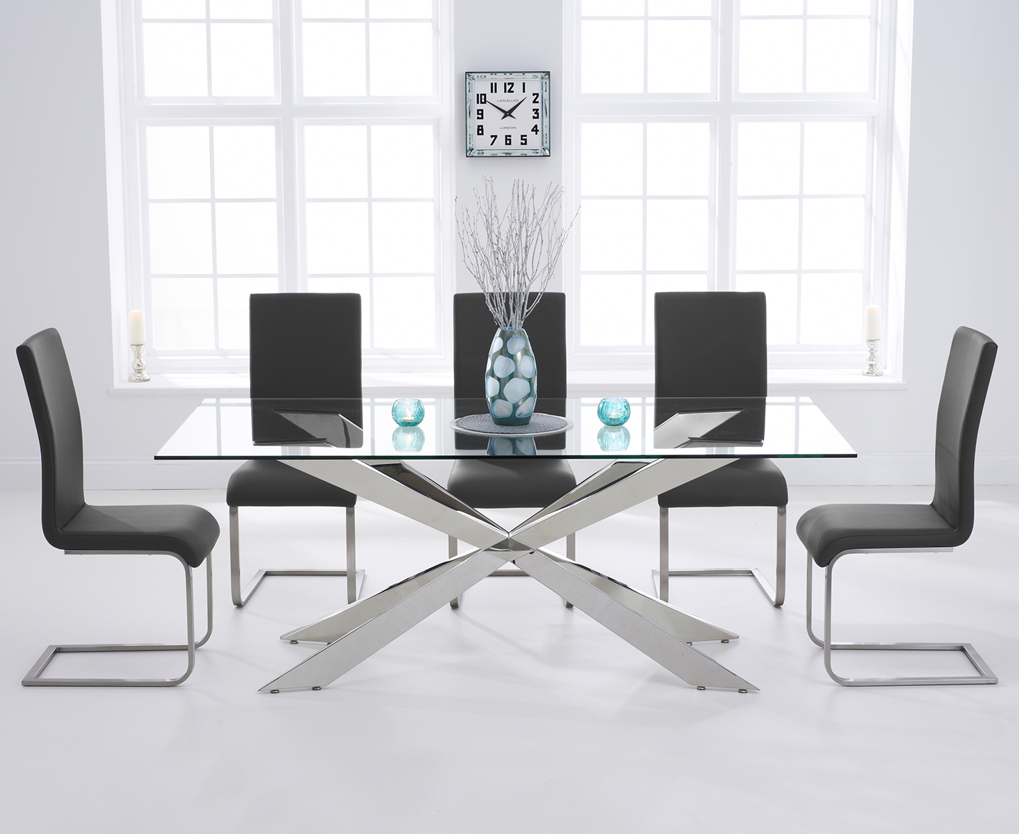 Photo 1 of Canova 200cm glass dining table with 8 black austin chairs