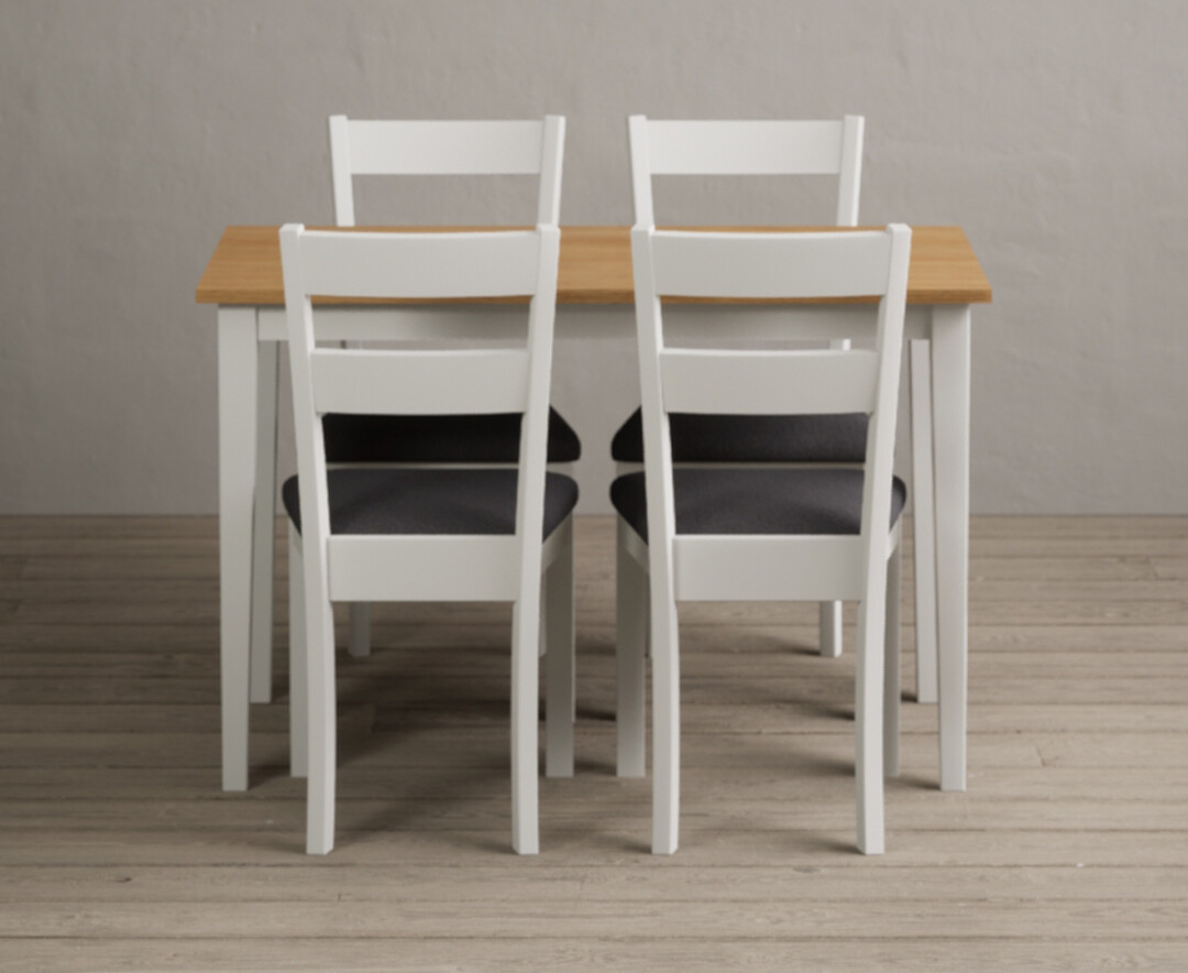 Kendal 115cm Solid Oak And Signal White Painted Dining Table With 6 Charcoal Grey Kendal Chairs