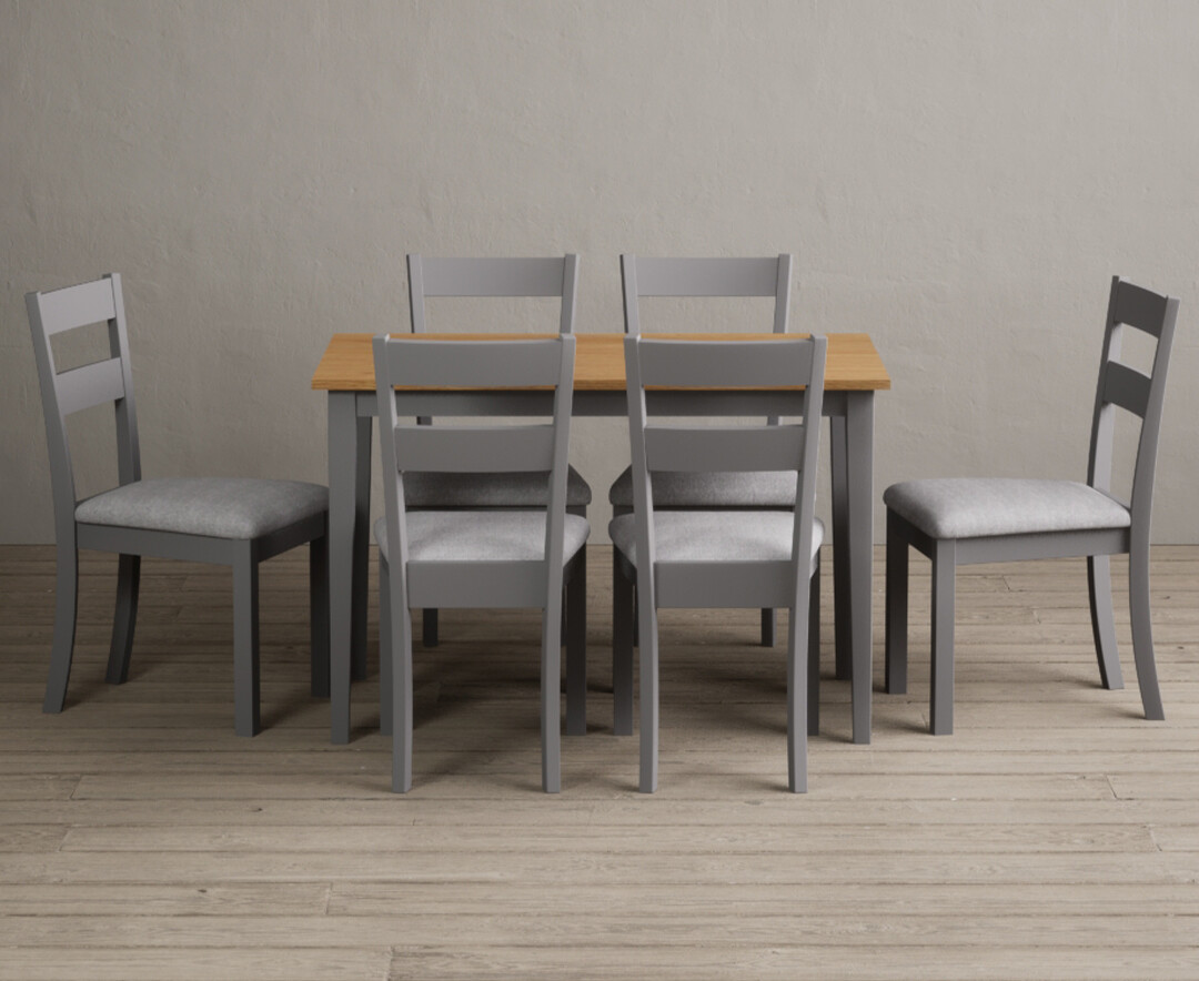 Photo 1 of Kendal 115cm solid oak and light grey painted dining table with 4 light grey kendal chairs