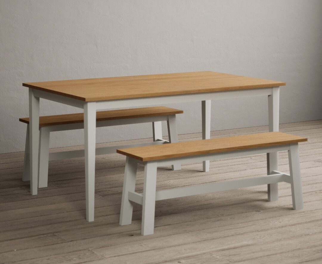 Photo 1 of Kendal 150cm solid oak and signal white painted dining table with 2 kendal benches