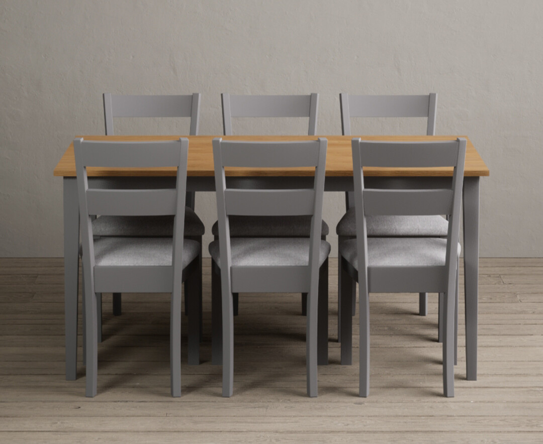 Kendal 150cm Solid Oak And Light Grey Painted Dining Table With 4 Linen Kendal Chairs