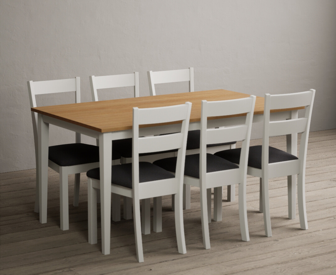 Photo 2 of Kendal 150cm solid oak and signal white painted dining table with 4 light grey kendal chairs