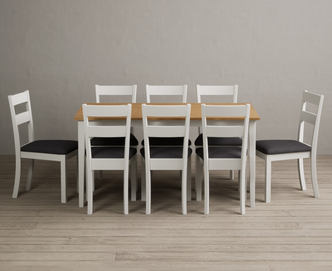 Photo 1 of Kendal 150cm solid oak and signal white painted dining table with 6 charcoal grey kendal chairs