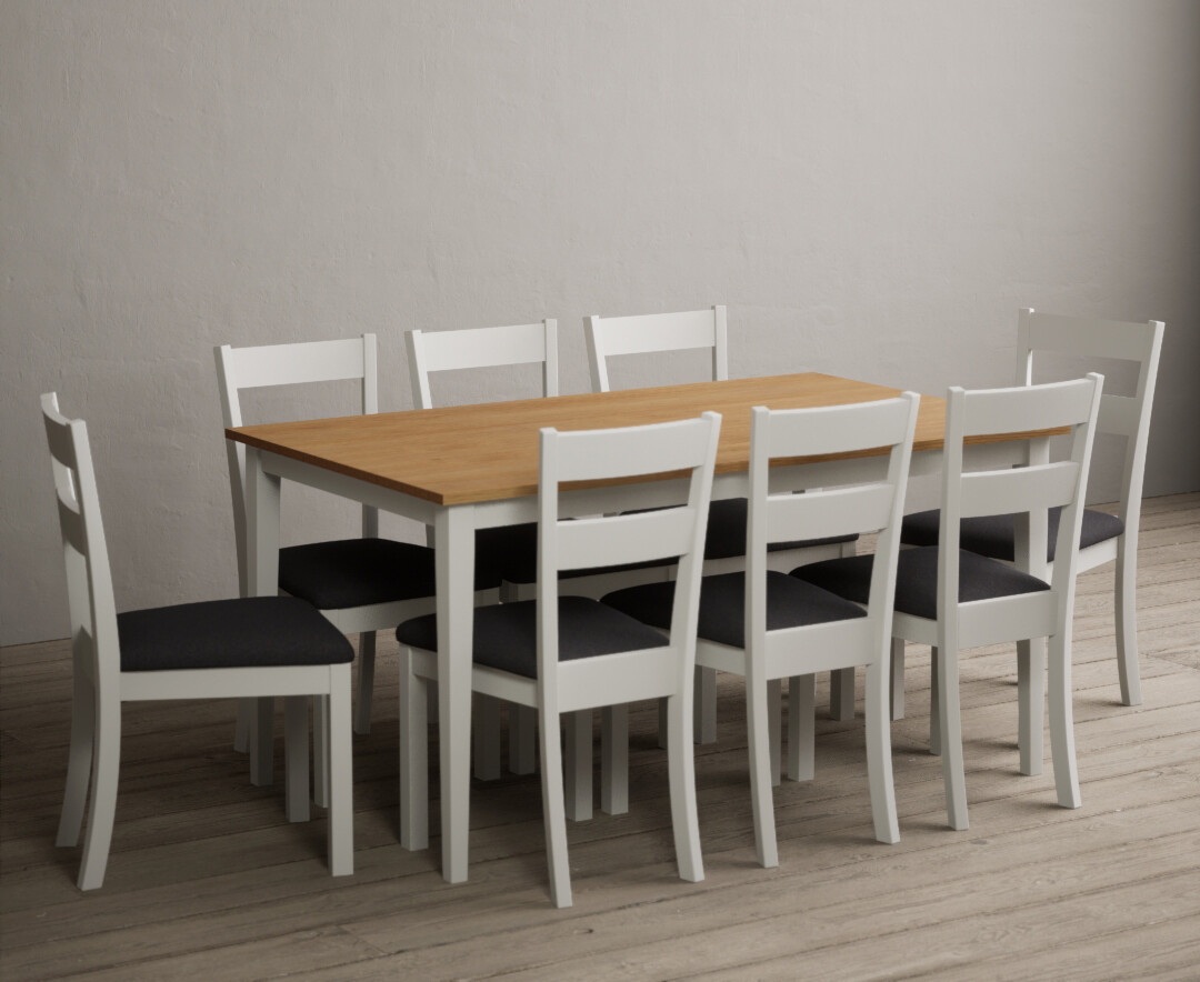 Photo 3 of Kendal 150cm solid oak and signal white painted dining table with 4 light grey kendal chairs