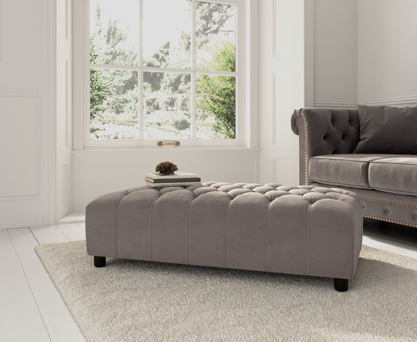 Product photograph of Grey Velvet Footstool from Oak Furniture Superstore