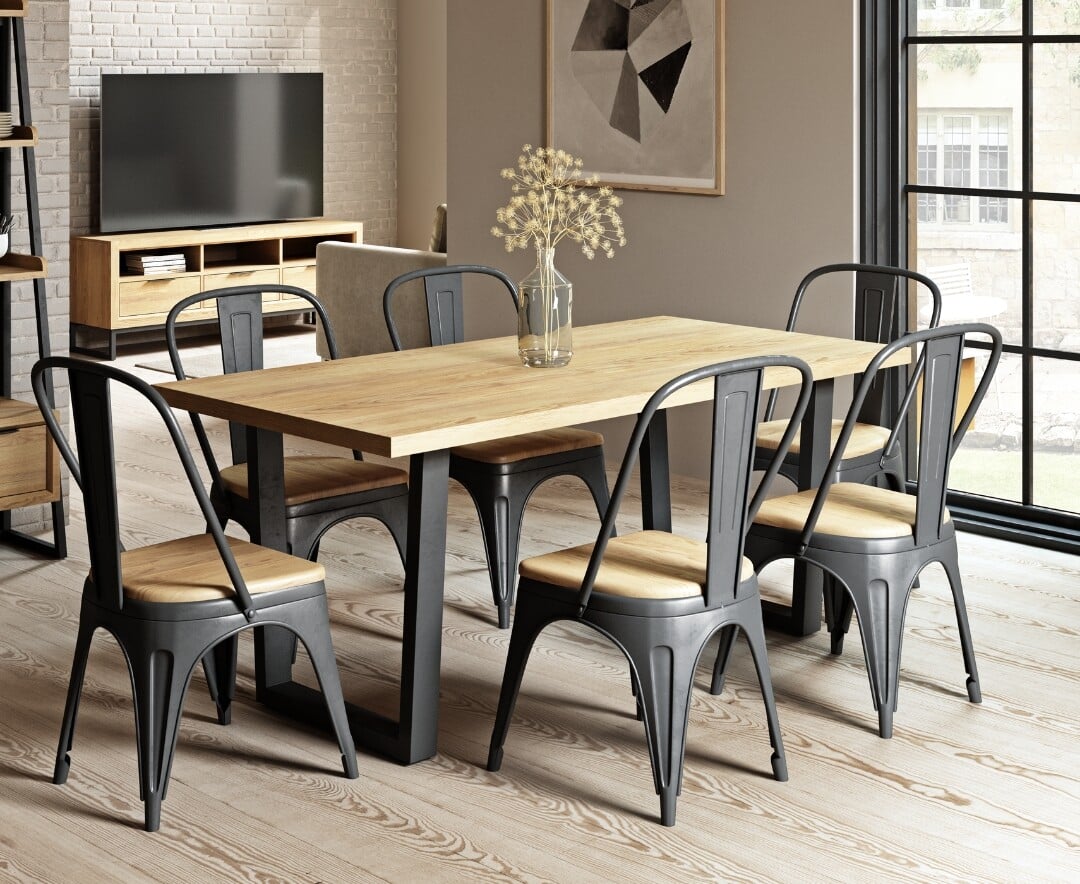 Product photograph of Loft Solid Oak 190cm Dining Table With 6 Oak Loft Chairs from Oak Furniture Superstore