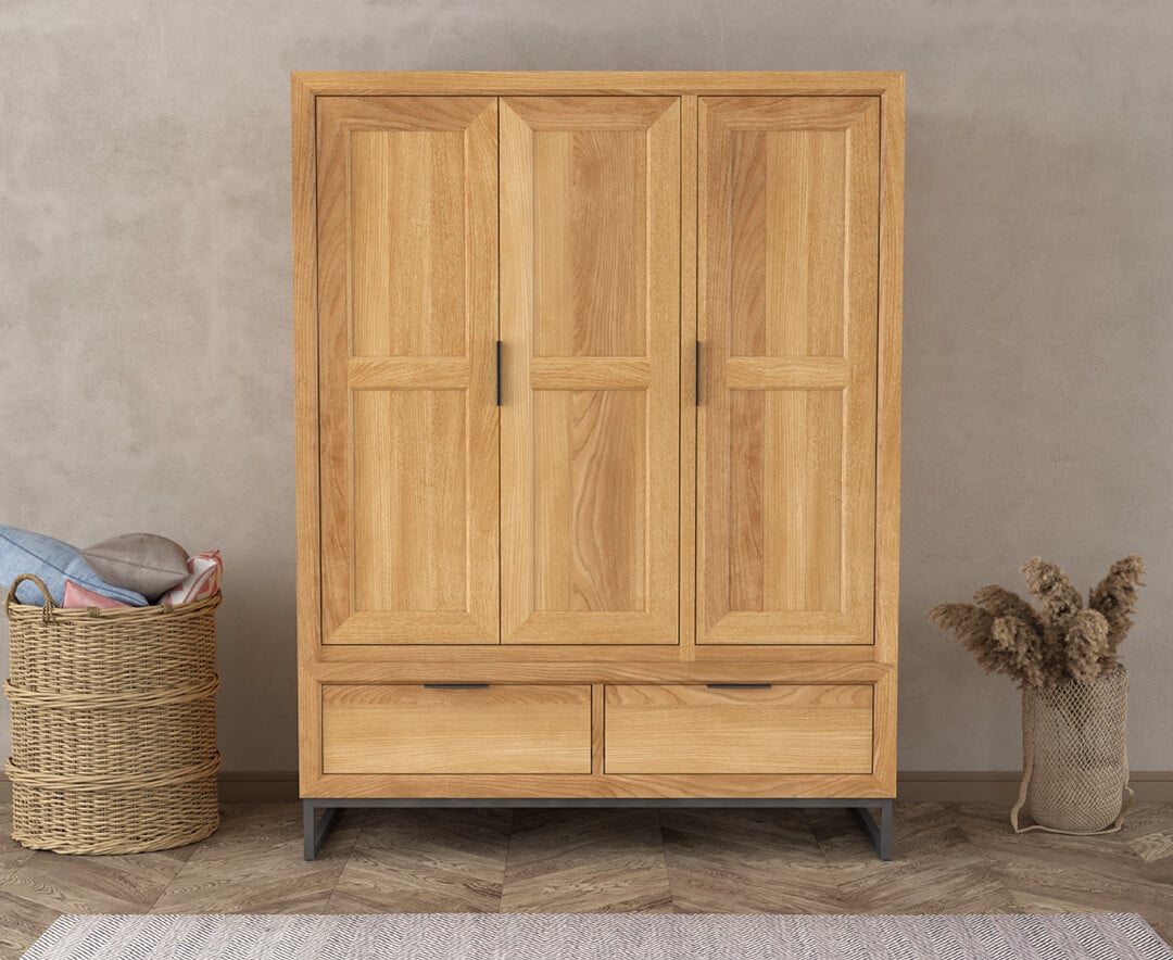 Product photograph of Loft Solid Oak Triple Wardrobe from Oak Furniture Superstore