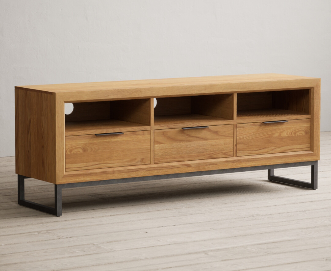 Product photograph of Loft Solid Oak Widescreen Tv Cabinet from Oak Furniture Superstore.