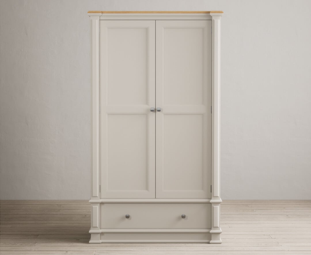 Product photograph of Lawson Oak And Soft White Painted Double Wardrobe from Oak Furniture Superstore