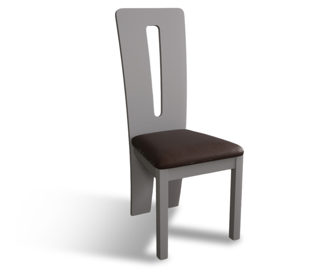 Photo 3 of Lucca light grey dining chairs with brown suede seat pad