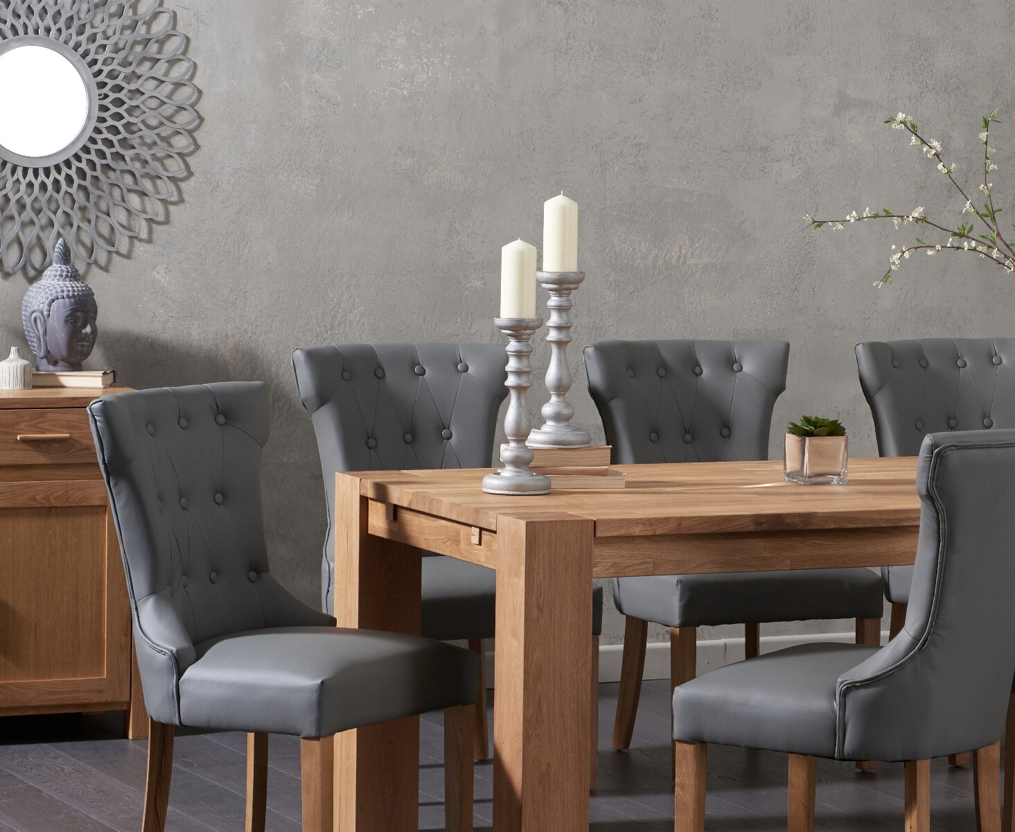 Photo 2 of Sheringham 240cm solid oak dining table with 10 grey clara chairs