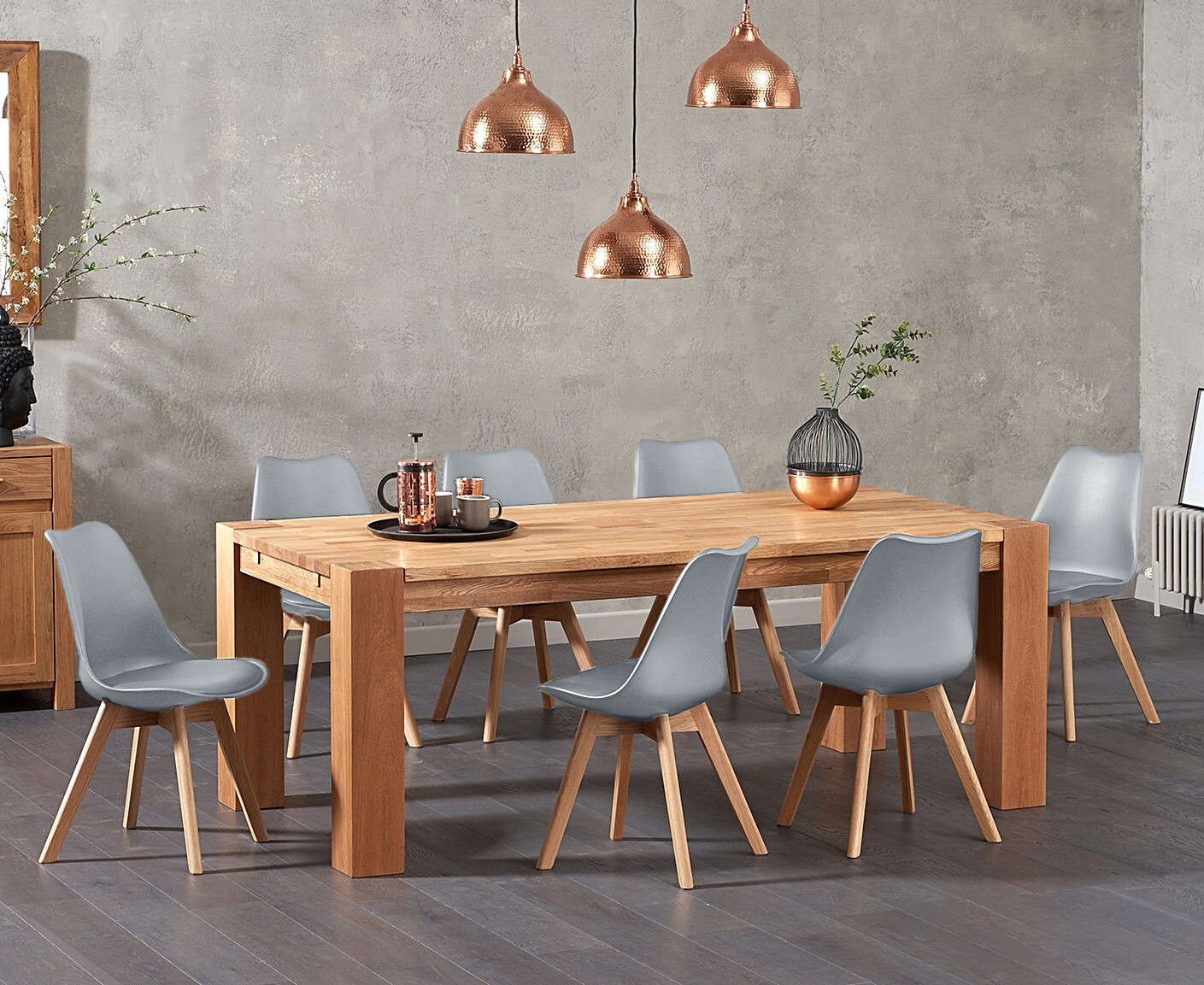 Photo 2 of Sheringham 200cm solid oak dining table with 8 light grey orson chairs
