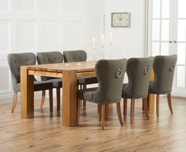 Product photograph of Sheringham 200cm Solid Oak Dining Table With 6 Grey Keswick Chairs from Oak Furniture Superstore
