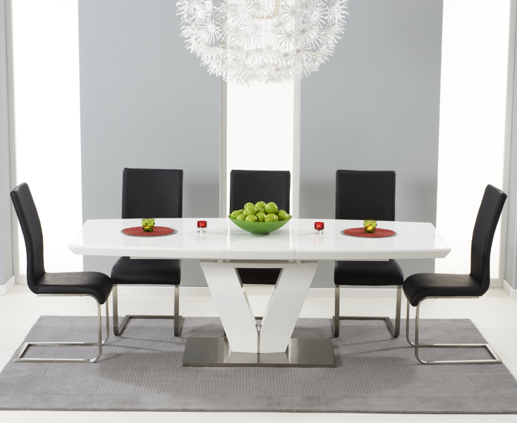 Photo 1 of Extending palermo 180cm white high gloss dining table with 10 black austin chairs