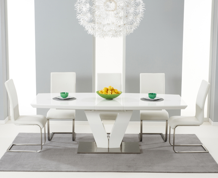 Photo 3 of Extending palermo 180cm white high gloss dining table with 8 black austin chairs