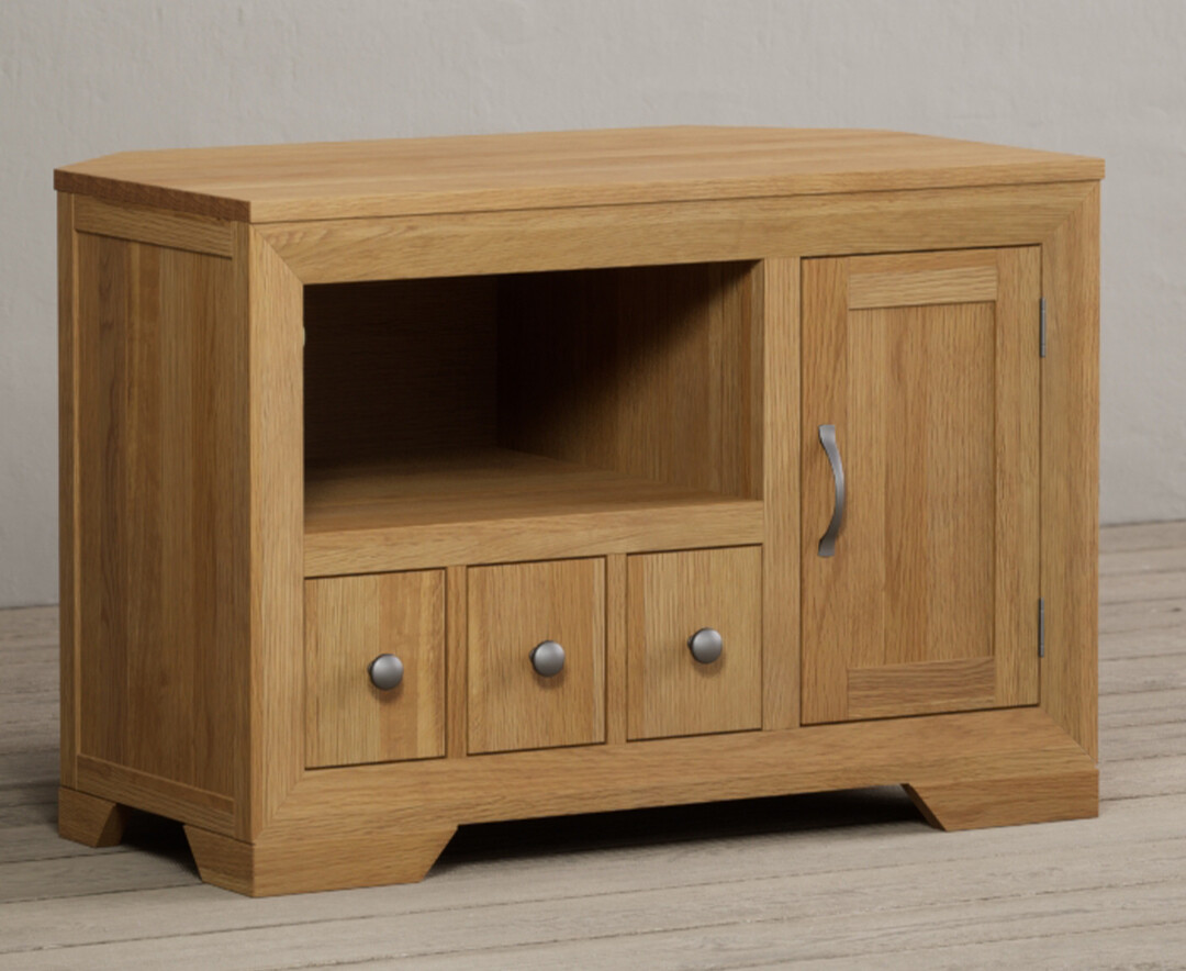 Product photograph of Tilt Solid Oak Corner Tv Cabinet from Oak Furniture Superstore.