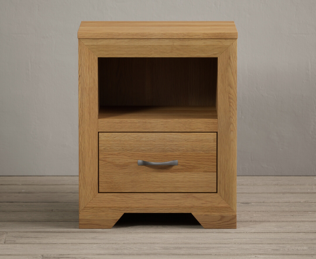 Product photograph of Tilt Solid Oak 1 Drawer Bedside Table from Oak Furniture Superstore