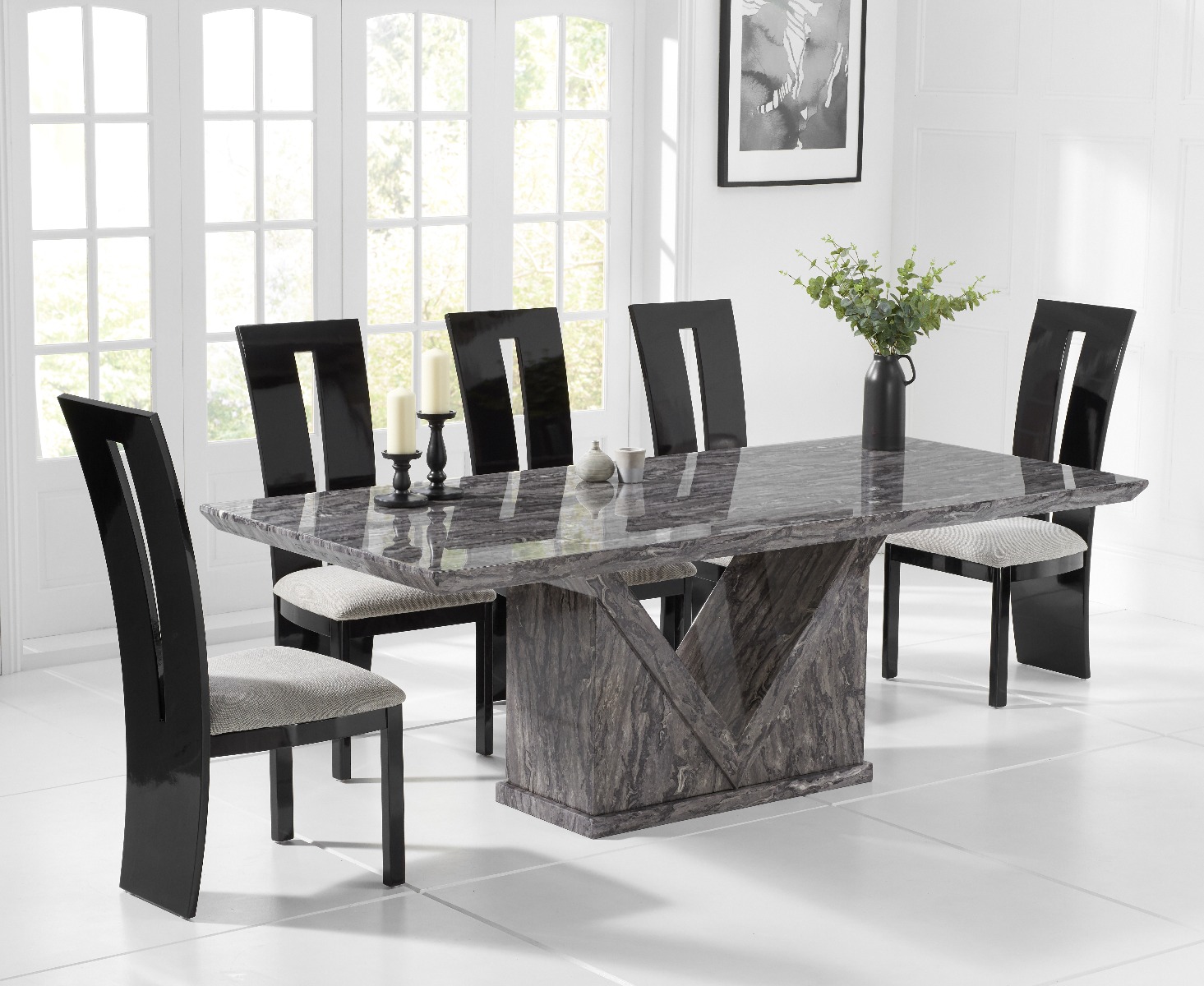 Mocha 220cm Grey Marble Dining Table With Verbier Chairs