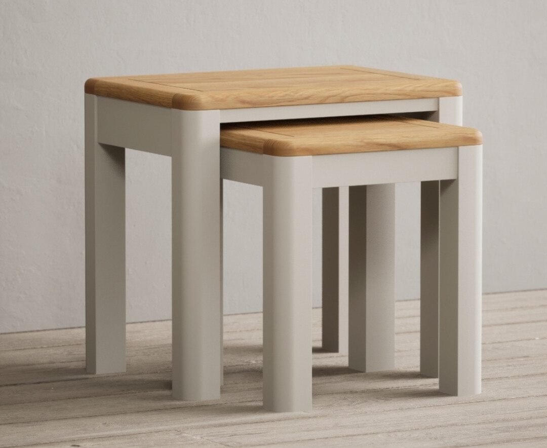 Product photograph of Alba Oak And Soft White Painted Nest Of Tables from Oak Furniture Superstore