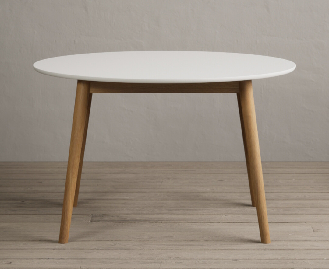 Nordic 120cm Round Solid Oak And Signal White Painted Dining Table