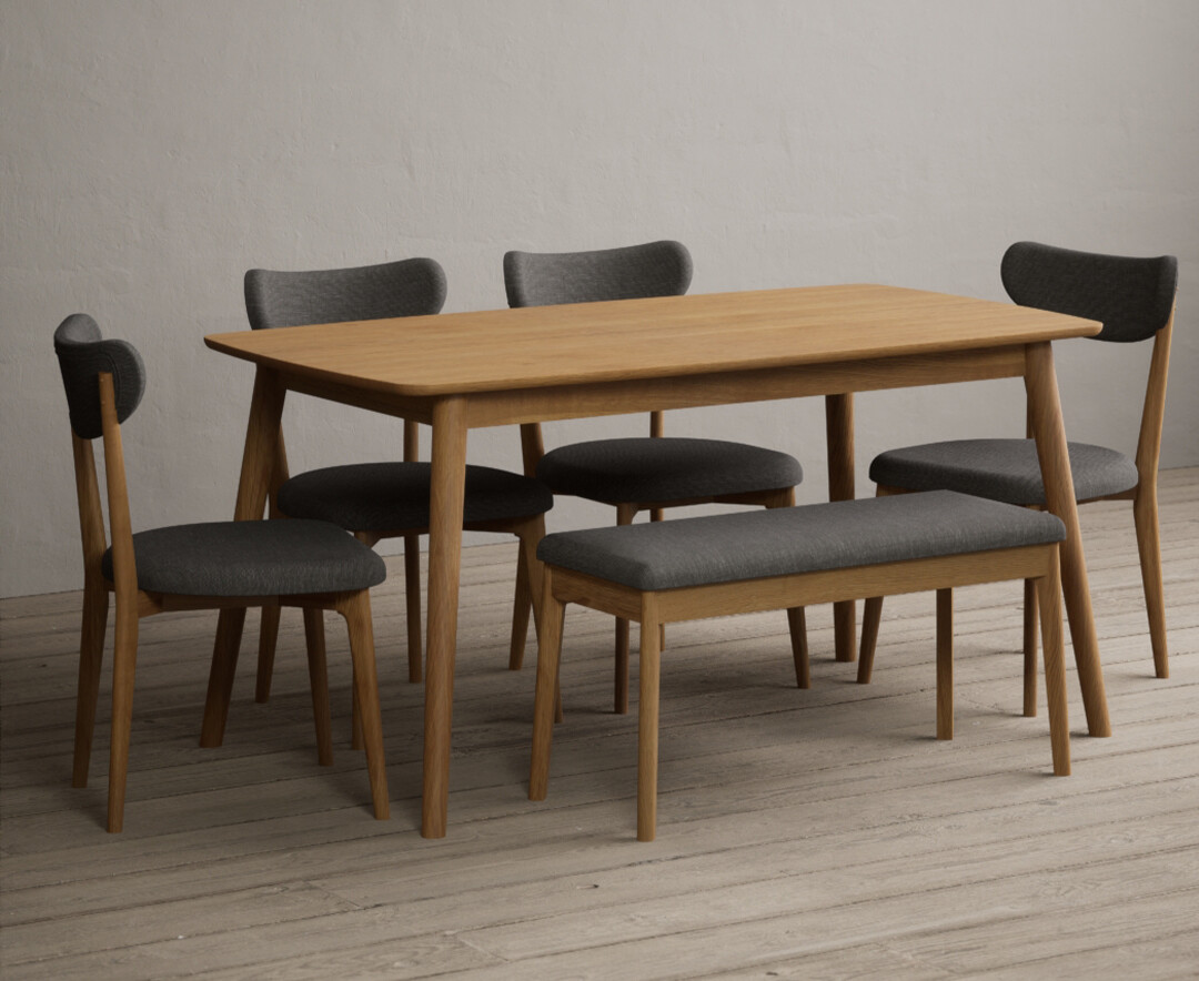 Photo 3 of Nordic 150cm solid oak dining table with 2 grey nordic chairs with 2 grey benches