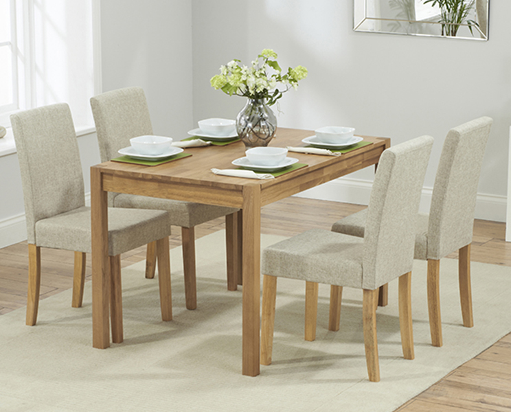 York 120cm Solid Oak Dining Table With 4 Natural Lila Fabric Chairs
