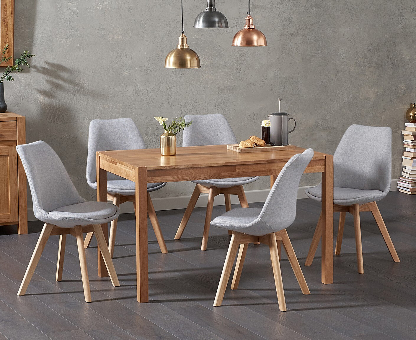 York 120cm Solid Oak Dining Table With 6 Light Grey Orson Fabric Chairs