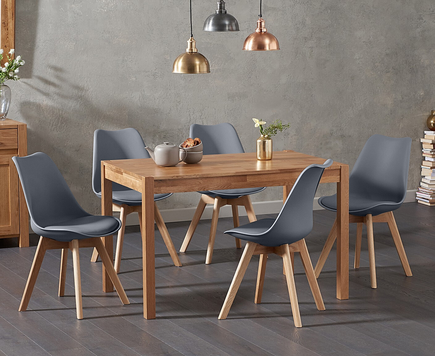 Photo 3 of York 120cm solid oak dining table with 4 dark grey orson chairs
