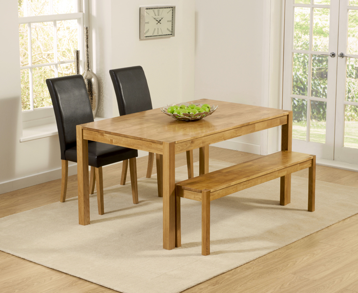 Photo 2 of York 150cm solid oak dining table with 2 cream olivia chairs with 2 oak benches