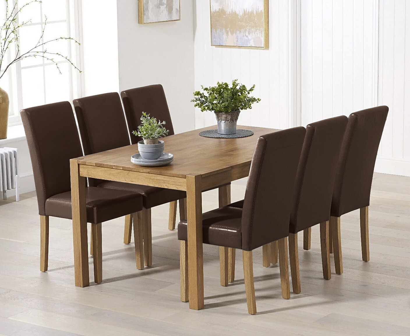 York 150cm Solid Oak Dining Table With 6 Brown Olivia Chairs