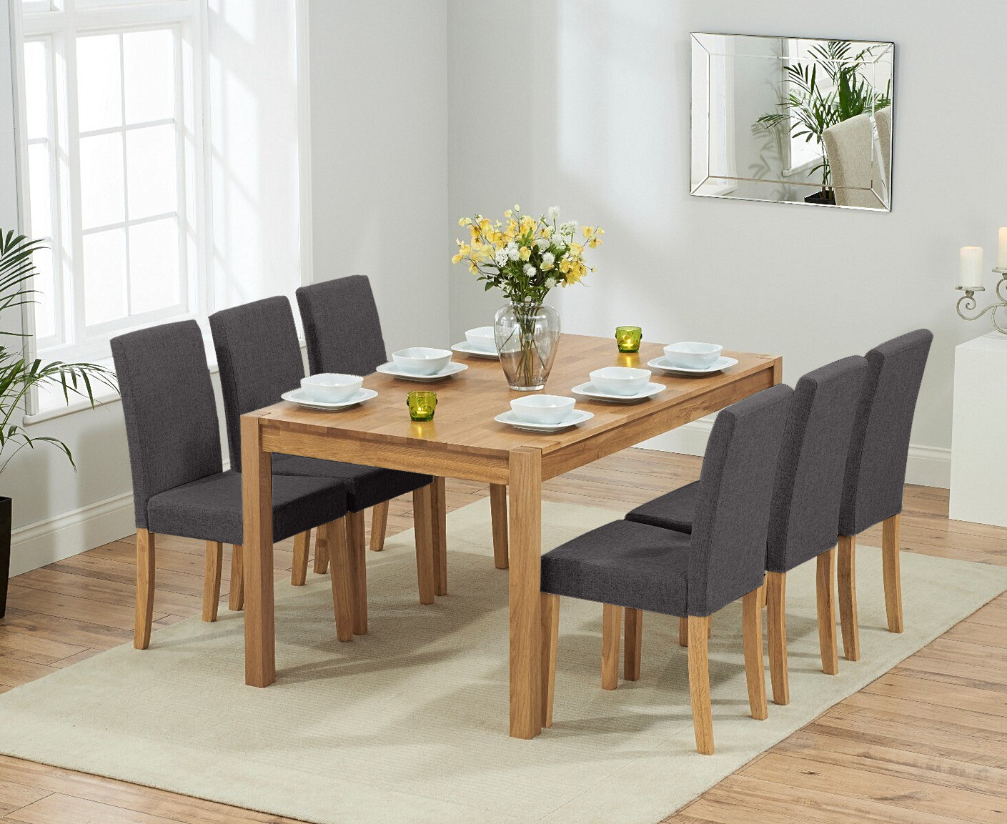 Photo 2 of York 150cm solid oak dining table with 8 grey lila chairs