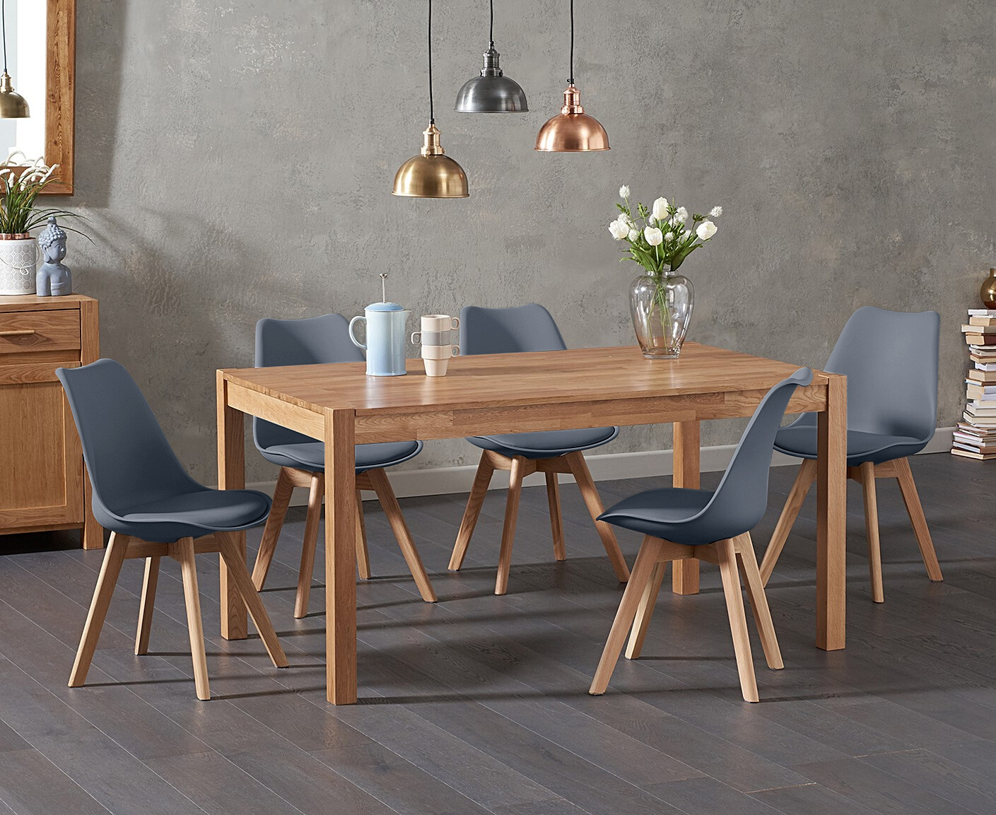 Photo 2 of York 150cm solid oak dining table with 8 white orson chairs