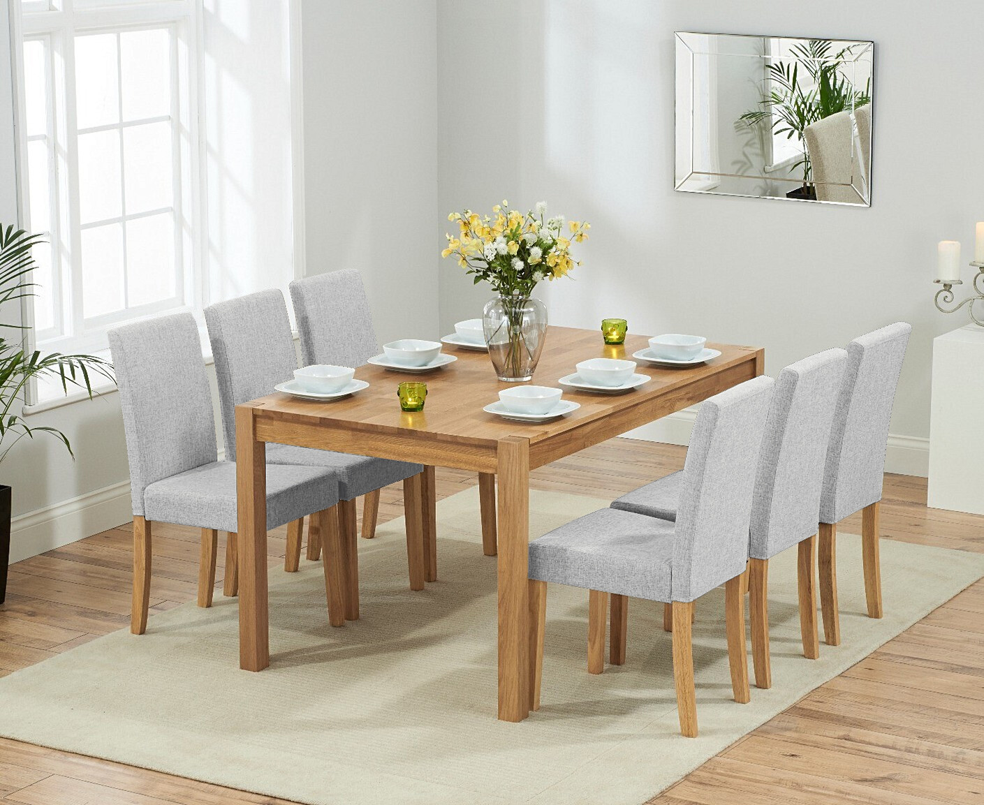 Photo 3 of York 150cm solid oak dining table with 8 grey lila chairs