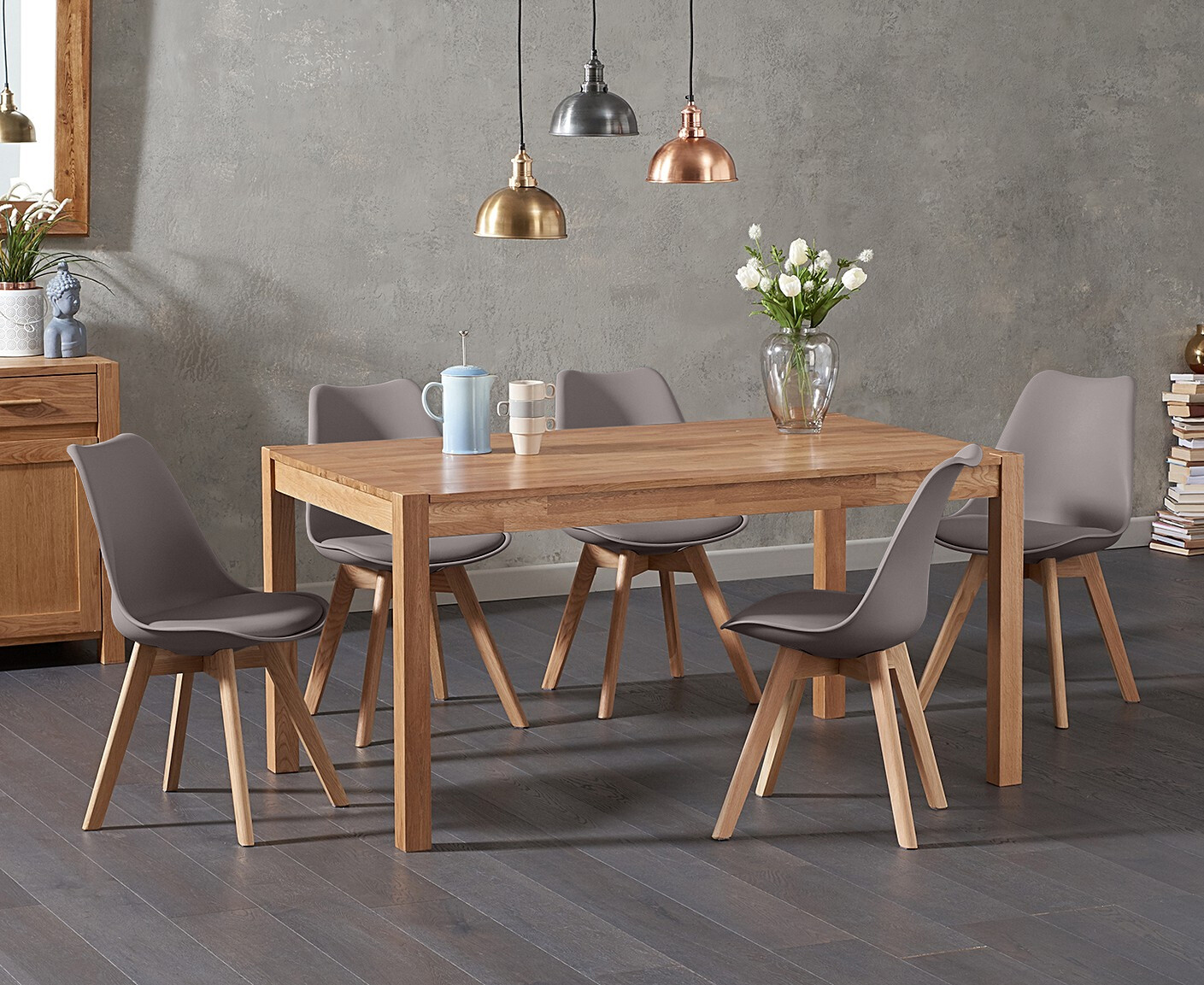 Photo 3 of York 150cm solid oak dining table with 8 white orson chairs