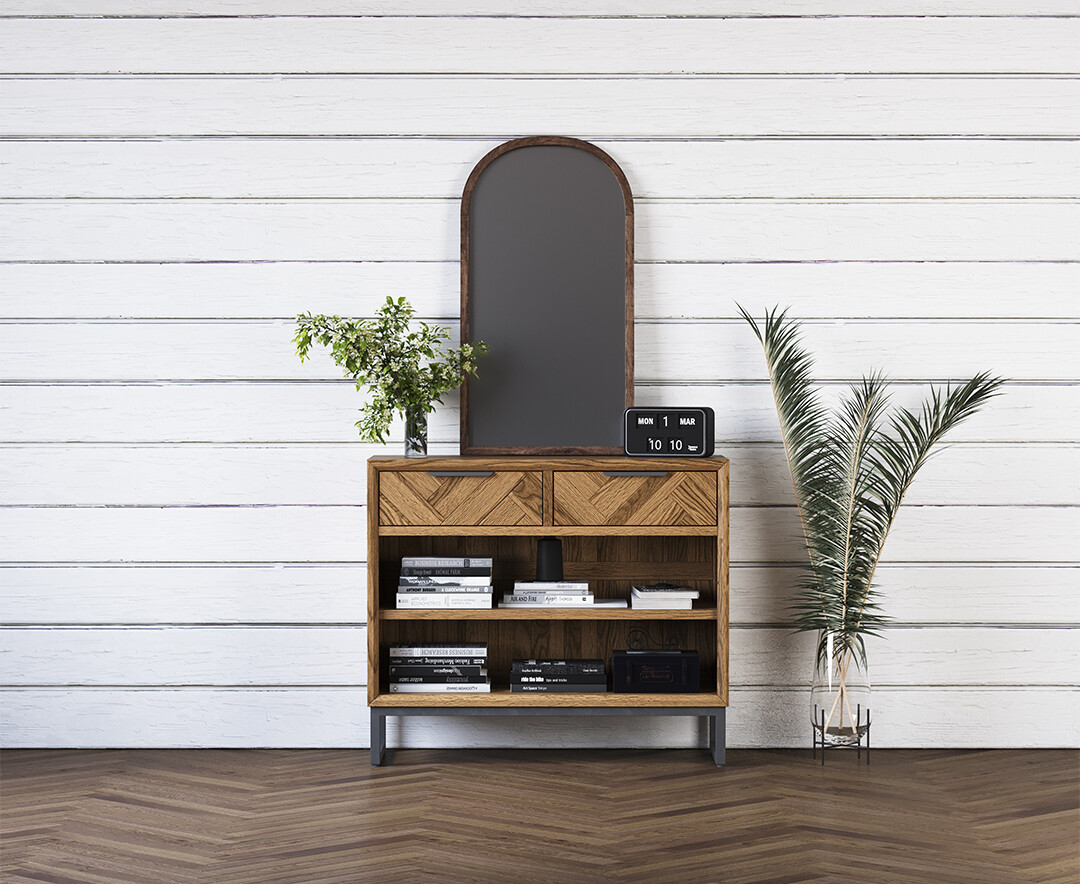 Product photograph of Herringbone Solid Oak Console Table from Oak Furniture Superstore