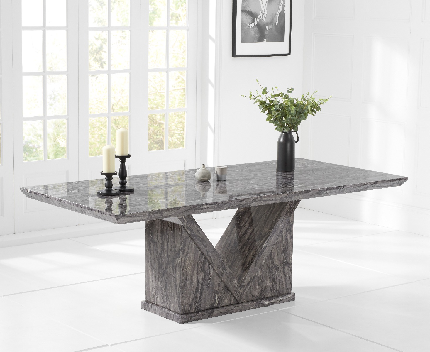 Milan 220cm Grey Marble Dining Table